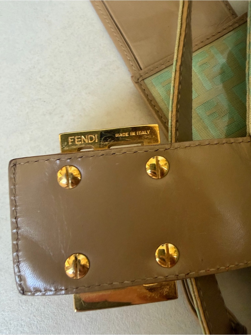 Vintage 2001 Fendi Mint Green Double Flap Zucchino Baguette with Luggage Tag - Picture 7 of 9